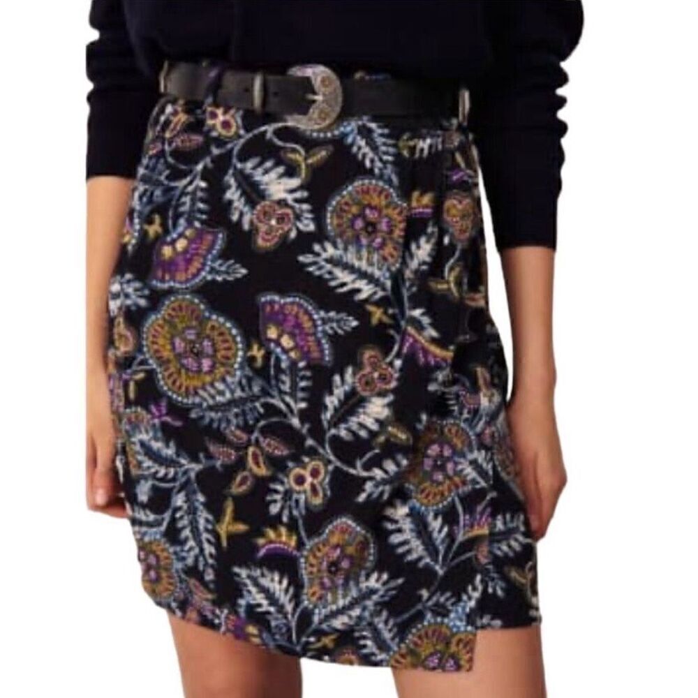Ba&sh Venise Paisley Wrap Black Skirt  NWT Size Large